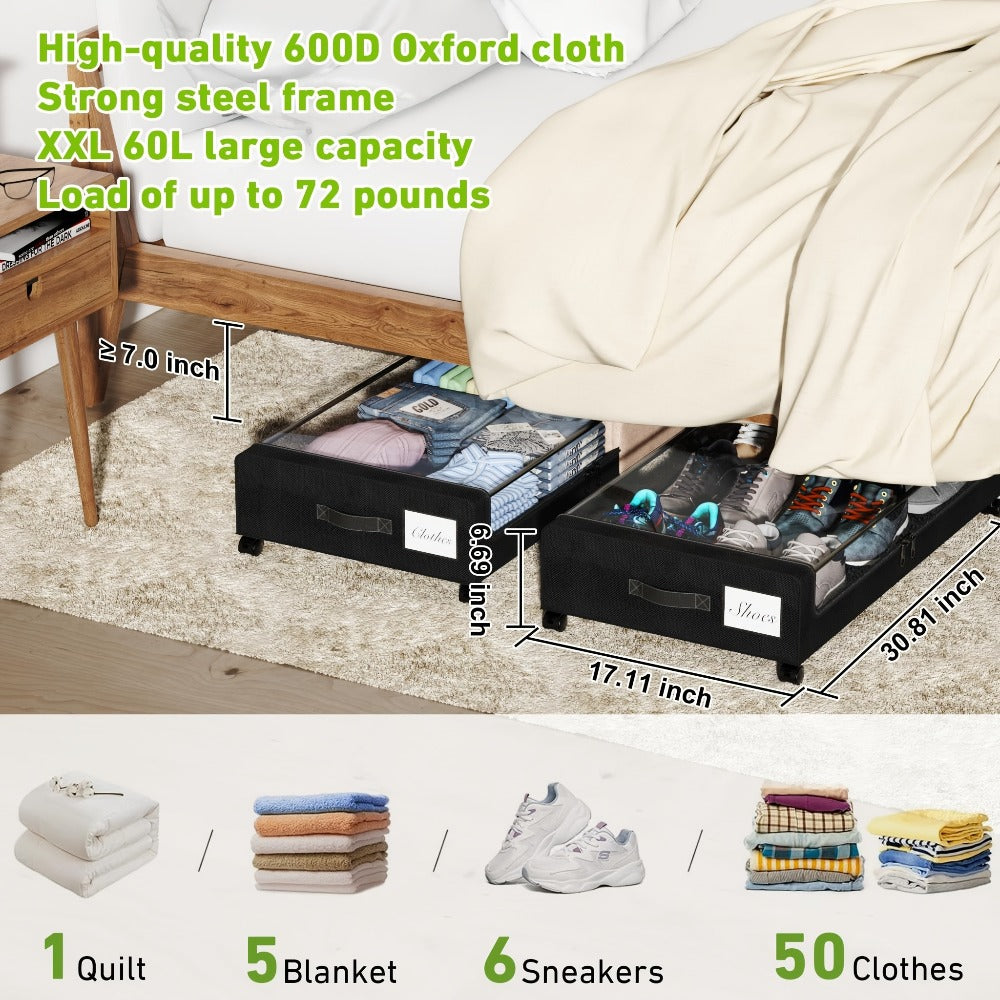 2-Pack Metal Rolling Under-Bed Storage Box - clothes, shoes and – design and construction details