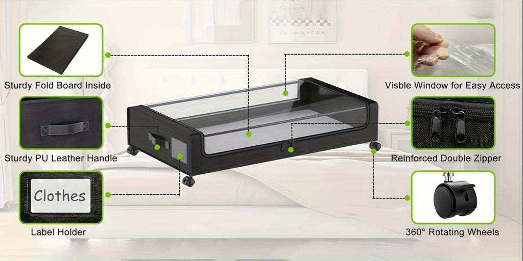 2-Pack Metal Rolling Under-Bed Storage Box - clothes, shoes and – additional product view 13