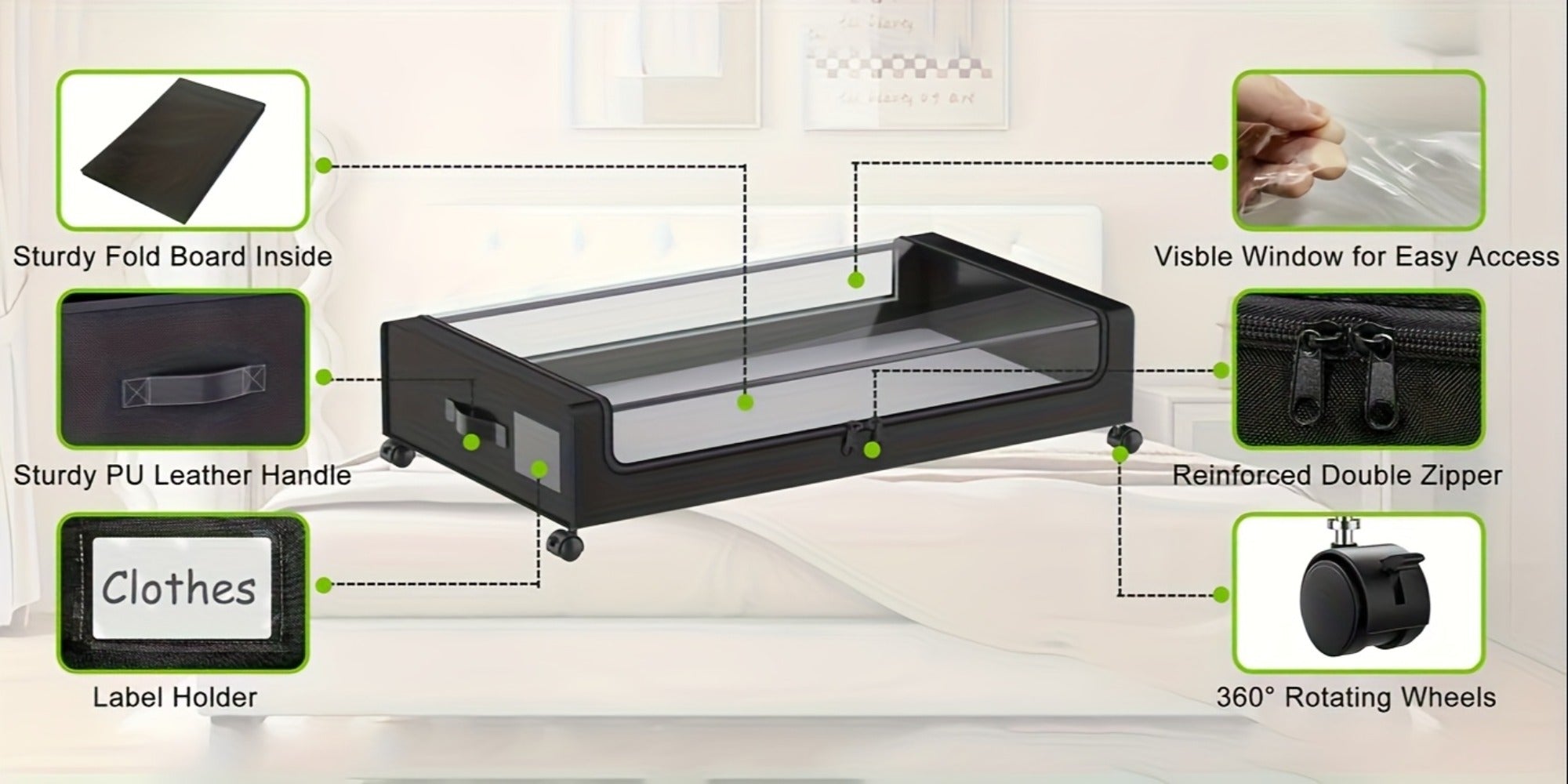 2-Pack Metal Rolling Under-Bed Storage Box - clothes, shoes and – additional product view 13