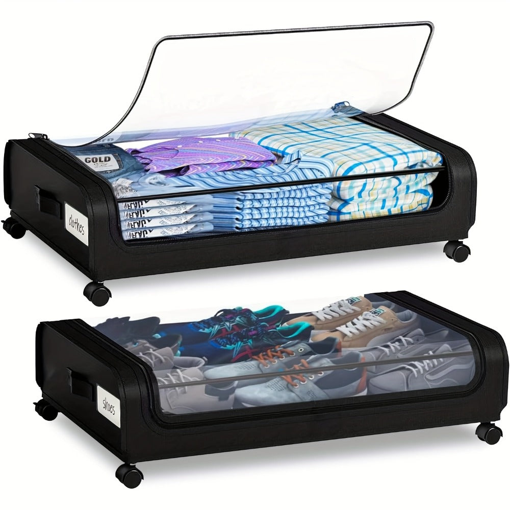 2-Pack Metal Rolling Under-Bed Storage Box - clothes, shoes and – close-up product details