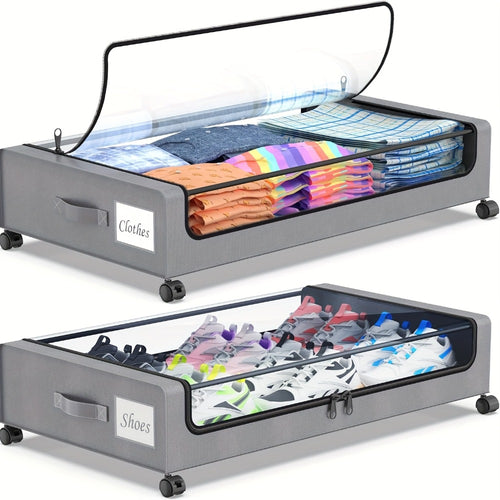 2-Pack Metal Rolling Under-Bed Storage Box - clothes, shoes and – main product view