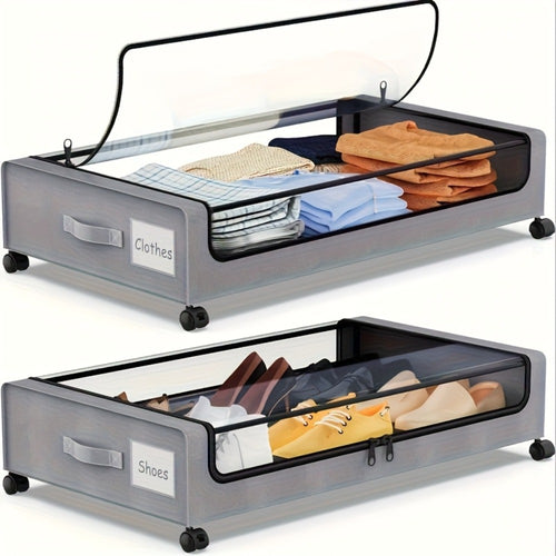 2 Pack Rolling Under-Bed Storage Box - clothes, shoes and blanket – alternate product view