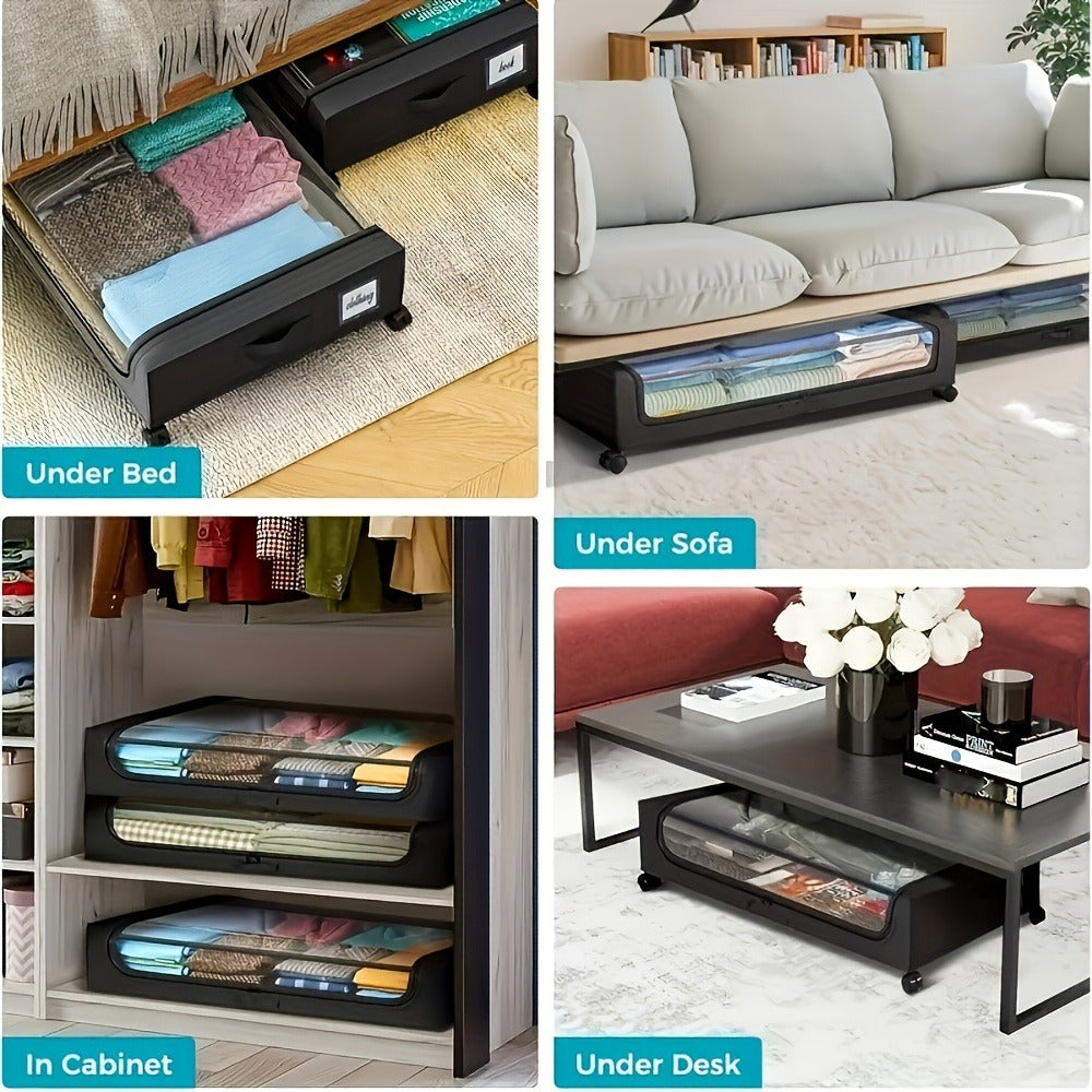 2 Pack Rolling Under-Bed Storage Box - clothes, shoes and blanket – feature reference