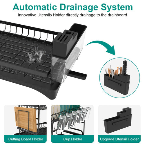 2-Tier Collapsible Dish Rack – Carbon Steel Kitchen Drainer – alternate product view