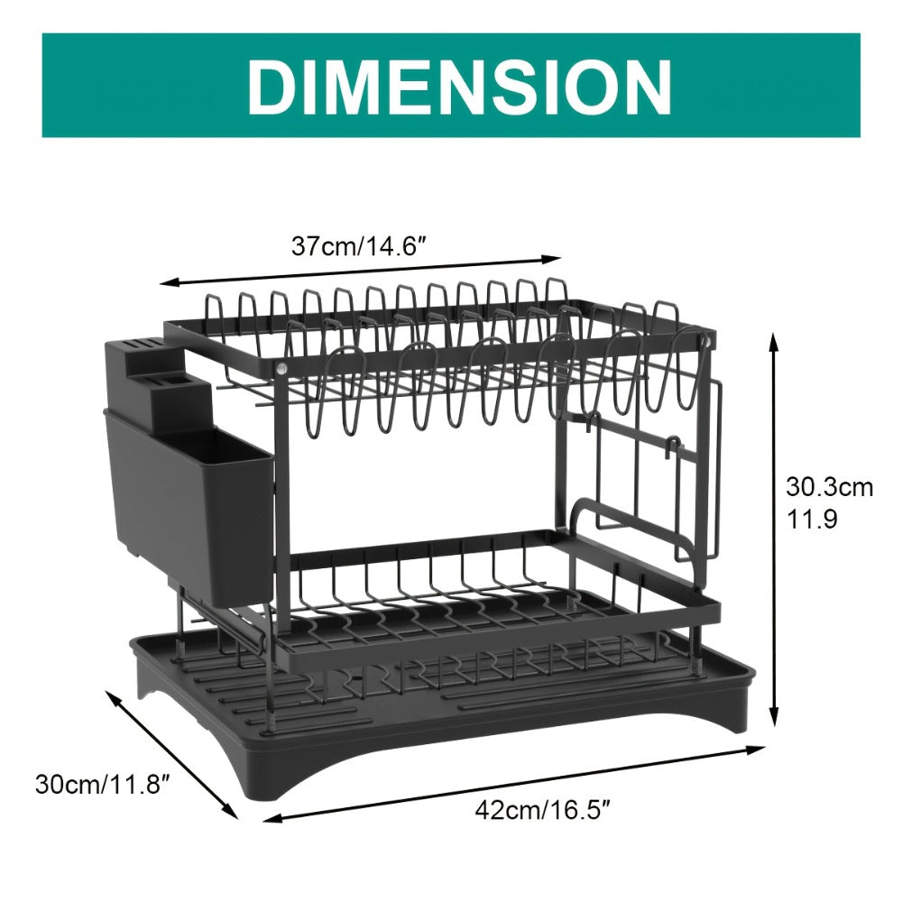 2-Tier Collapsible Dish Rack – Carbon Steel Kitchen Drainer – close-up product details