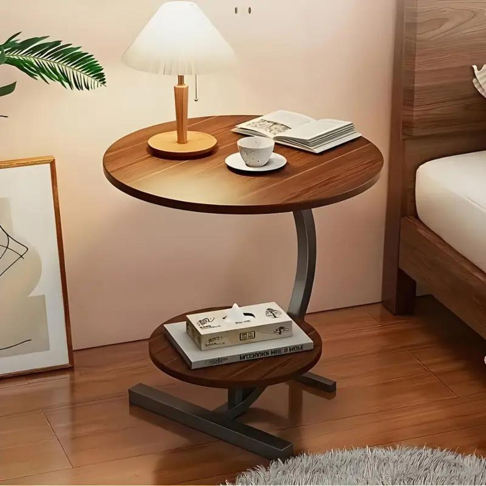 2-Tier Round Coffee Table – Modern Wood & Metal Side Table – additional product view 14
