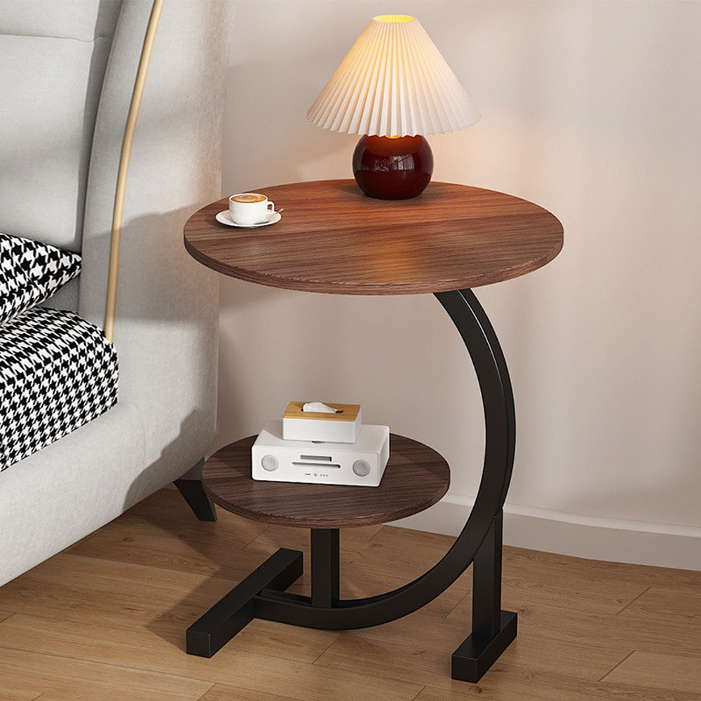 2-Tier Round Coffee Table – Modern Wood & Metal Side Table – feature reference
