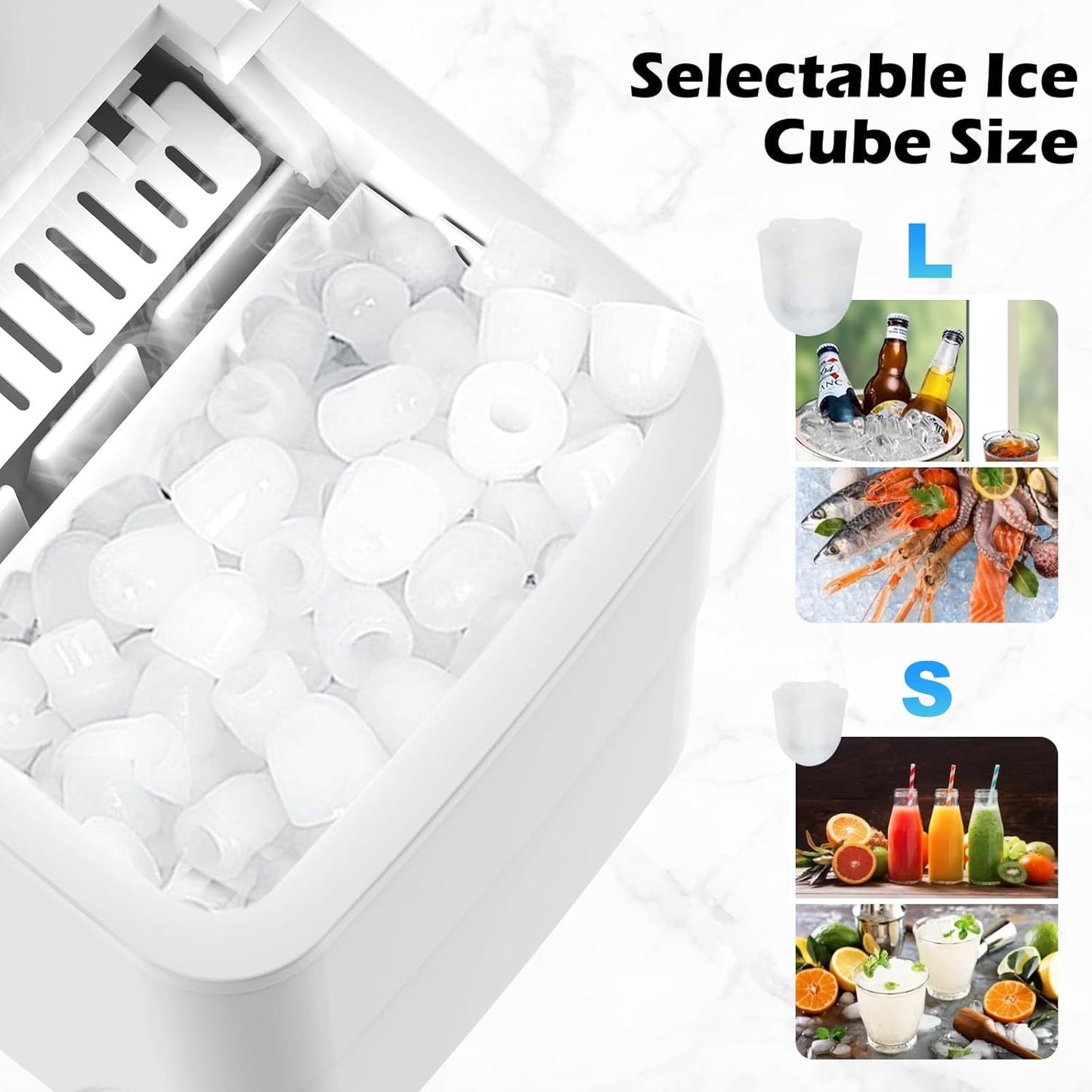 Advwin Countertop Ice Maker Machine, Portable Bullet Ice Maker with Self Cleaning, 7 Ice Cubes in 6-8 Mins, 2 Ice Sizes, Ice Machine for Home Kitchen Office Bar