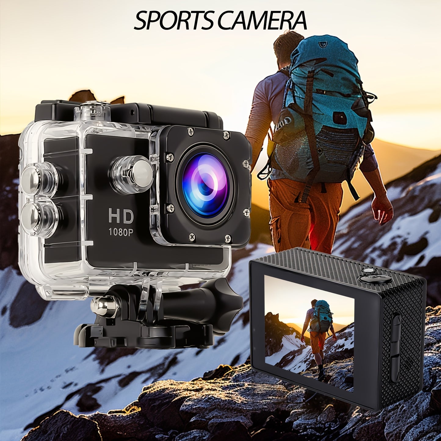 Action Camera 20MP 170°Wide-Angle HD 1080P Waterproof Underwater Camera With Mounting Accessories Kit