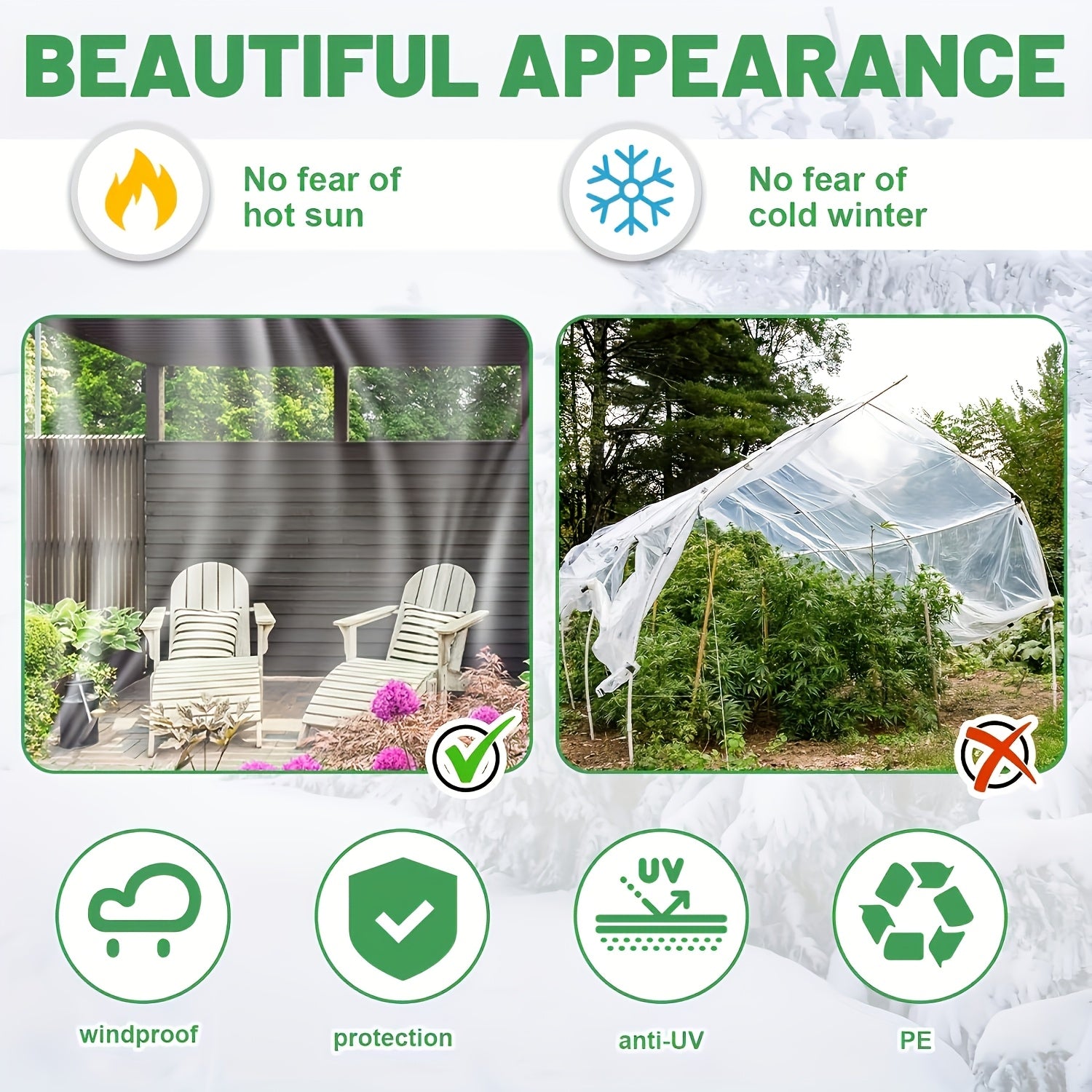 2x3m & 2x4m Clear Heavy Duty Tarpaulin with Metal Grommets, Reinforced Edges & Double-Stitched Seams, Waterproof PVC Tarpaulin Sheet, UV Resistant & Tear Proof for Outdoor Rain Cover, Suitable for Chicken Coop, Chook Pen, Porch Canopy, Garden Plants