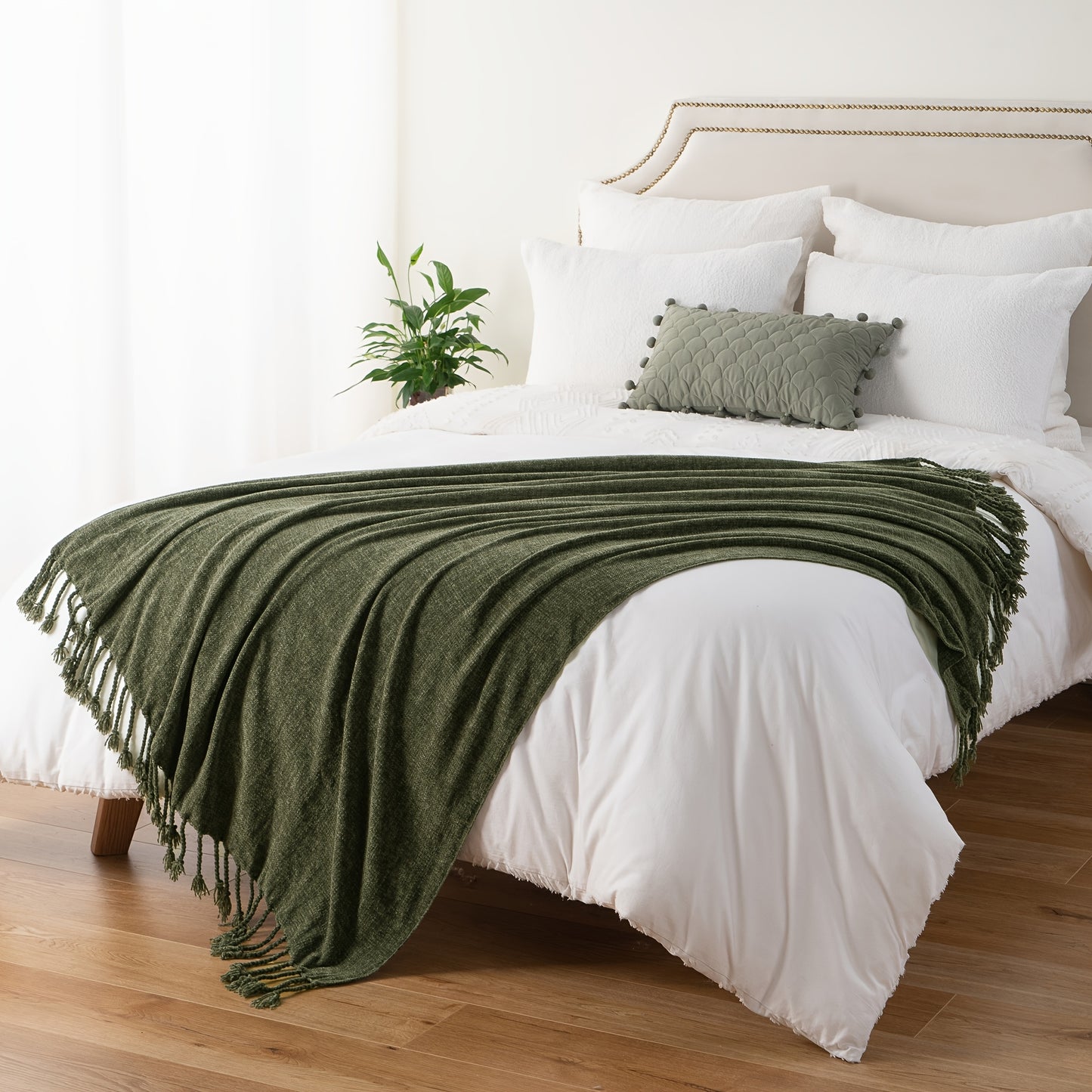 Chenille Throw Blanket for Couch, Decorative Fringe Velvety Throw Blanket for Sofa Home Decor, 127.0cm x 152.4cm