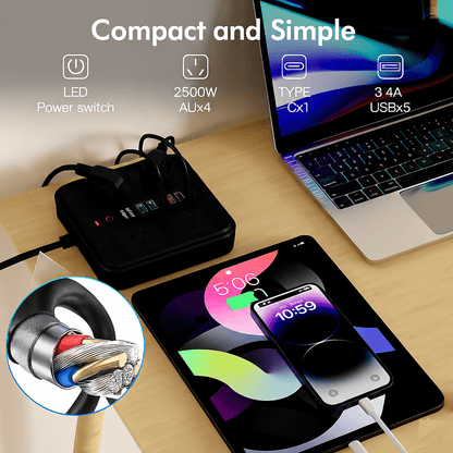 Smart Koala 10-in-1 Multi Ports Power Strip with USB & Surge Protection, 4 Outlets & 5 USB Ports, 1.8m Extension Cord, Wall Mountable, Ideal for Home Office & Gaming Consoles, 2500W Max Load Capacity, Gaming Console Accessory | Compact Power Strip | Effic