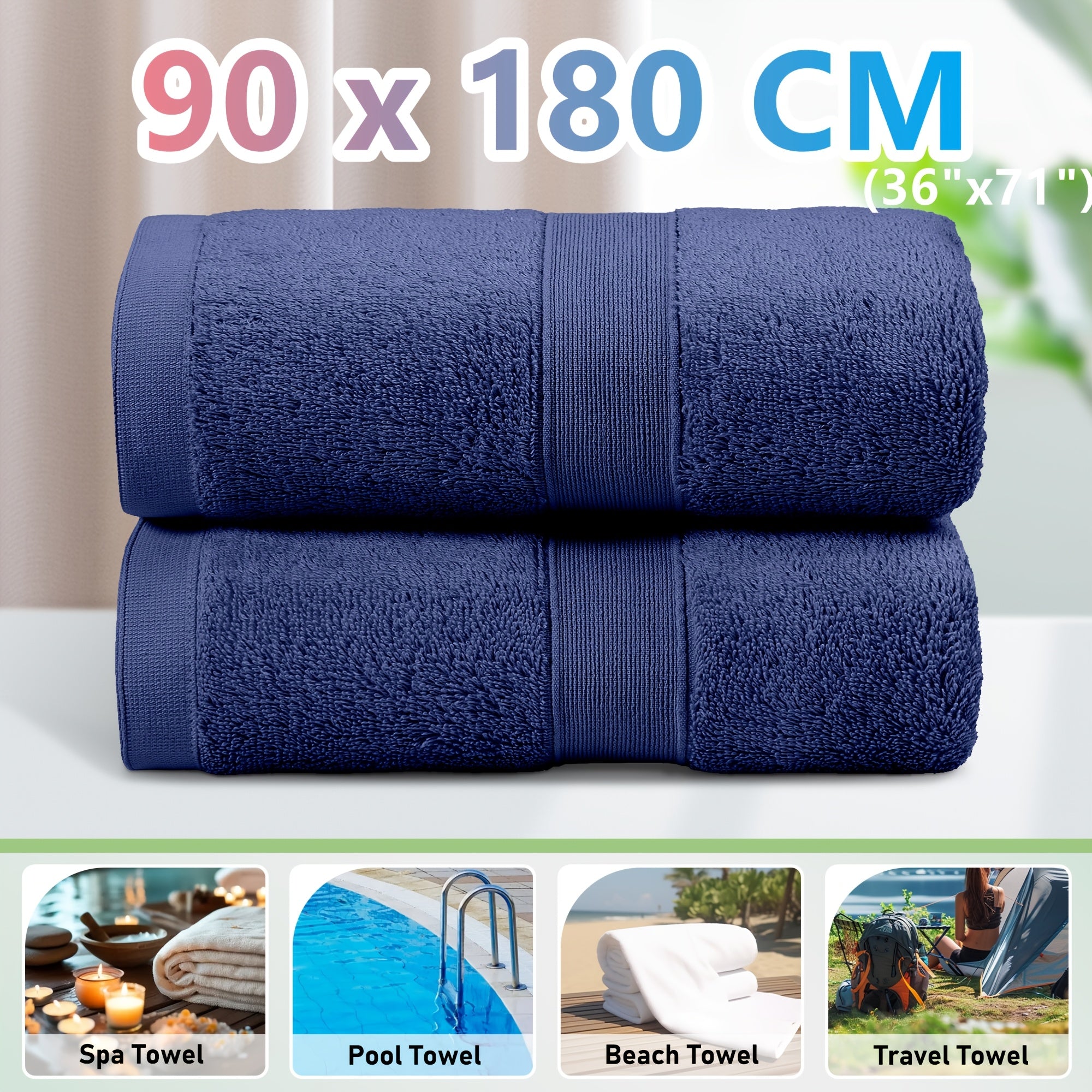 2pcs 100% Cotton Bath Sheet/Bath Towels Set - Extra Large 90x180cm - Premium 550GSM Quality, Ultra Soft, Skin Friendly And No Fading, No Shedding Bathroom Towels - Perfect for Family, Hotel, Spa, Beach, Gym,