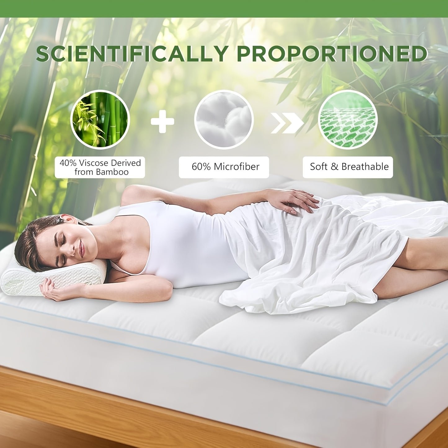 1500GSM Bamboo Mattress Topper - 10cm Pillowtop Underlay - Breathable & Hotel-Quality Bed Topper - Ultra Soft Mattress Pad