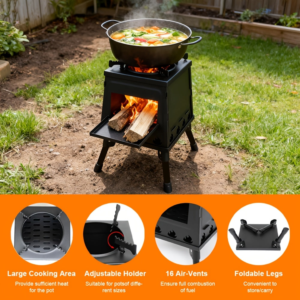 Portable Folding Firewood Stove for Outdoor Camping, Barbecue Campfire Wood Stove, Self-Driving Picnic Grill Tools, Portable Rocket Stove, Multifunctional Folding Stove for Picnic BBQ Camping