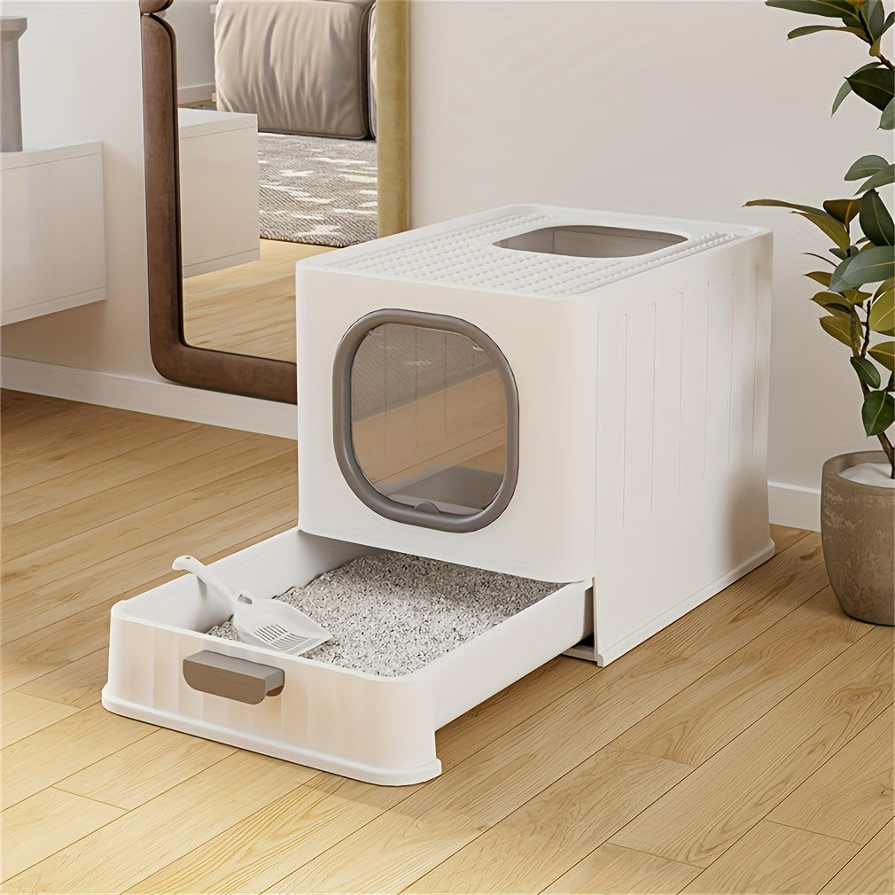 Enclosed Cat Litter Box Hooded, Cat Litter Tray Box With Drawer For Easy Cleaning, Kitty Toilet, Helps Reduce Odor Spread, No Litter Included, 39x38x51cm