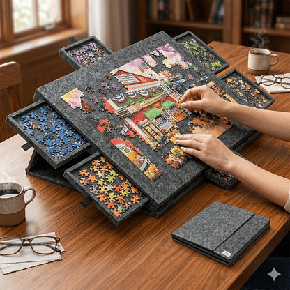 Portable 6- Drawer Felt Puzzle Board- Compact Foldable Design for Easy Storage& Sorting, Ideal for 100- 1000pcs Jigsaw Puzzles