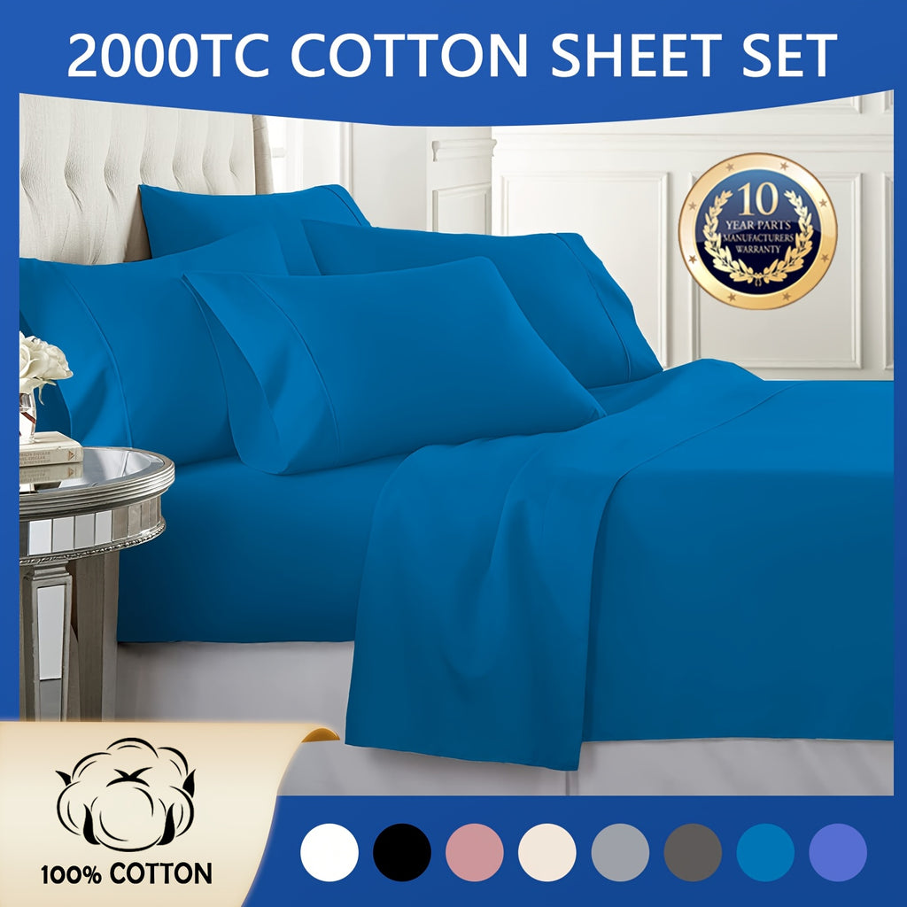 Set of Bed Sheets with 2200 Thread Count Made from Egyptian Cotton for Queen, King, Single, And Double Sizes - Soft, Durable, And Breathable Flat Sheet, Fitted Sheet, And Pillowcase for a Luxurious Sleep - Perfect Gift for Father'S Day