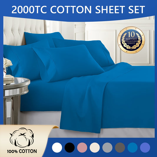 Set of Bed Sheets with 2200 Thread Count Made from Egyptian Cotton for Queen, King, Single, And Double Sizes - Soft, Durable, And Breathable Flat Sheet, Fitted Sheet, And Pillowcase for a Luxurious Sleep - Perfect Gift for Father'S Day