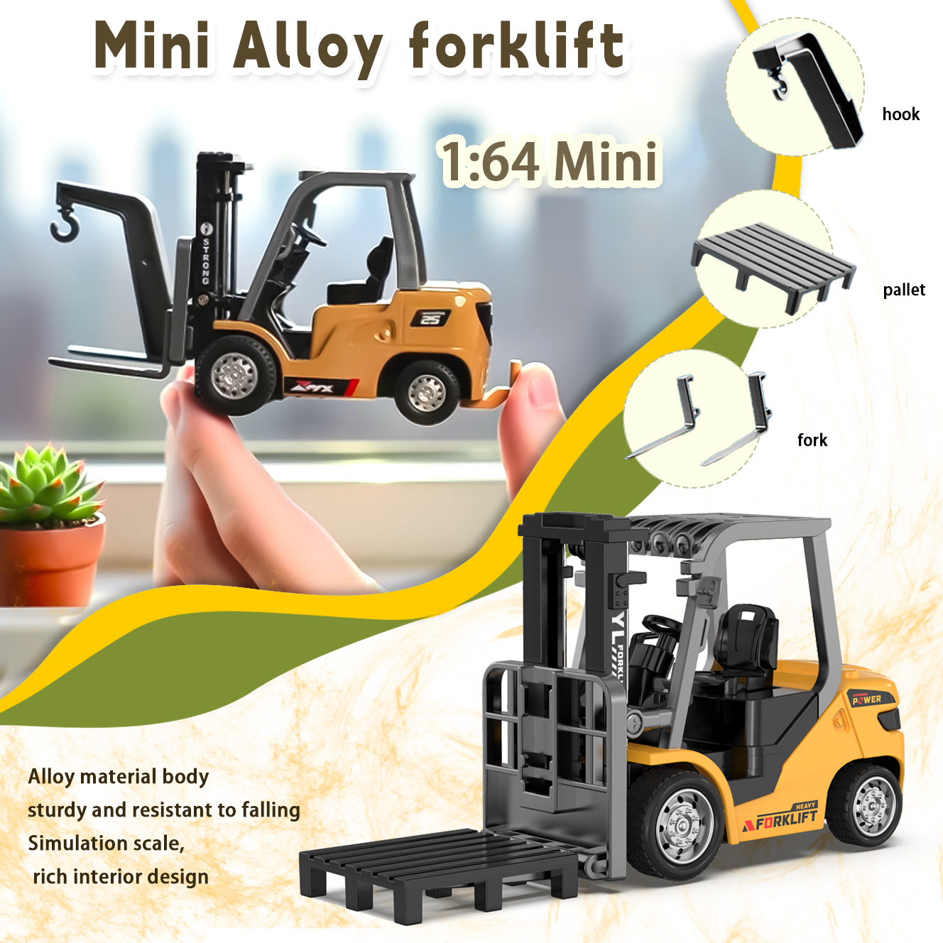 Mini Forklift Eleven Channel RC Toy Engineering Vehicle 2.4Ghz RC Forklift Toy with Spray And Lights Ideal Birthday Halloween Christmas Gift