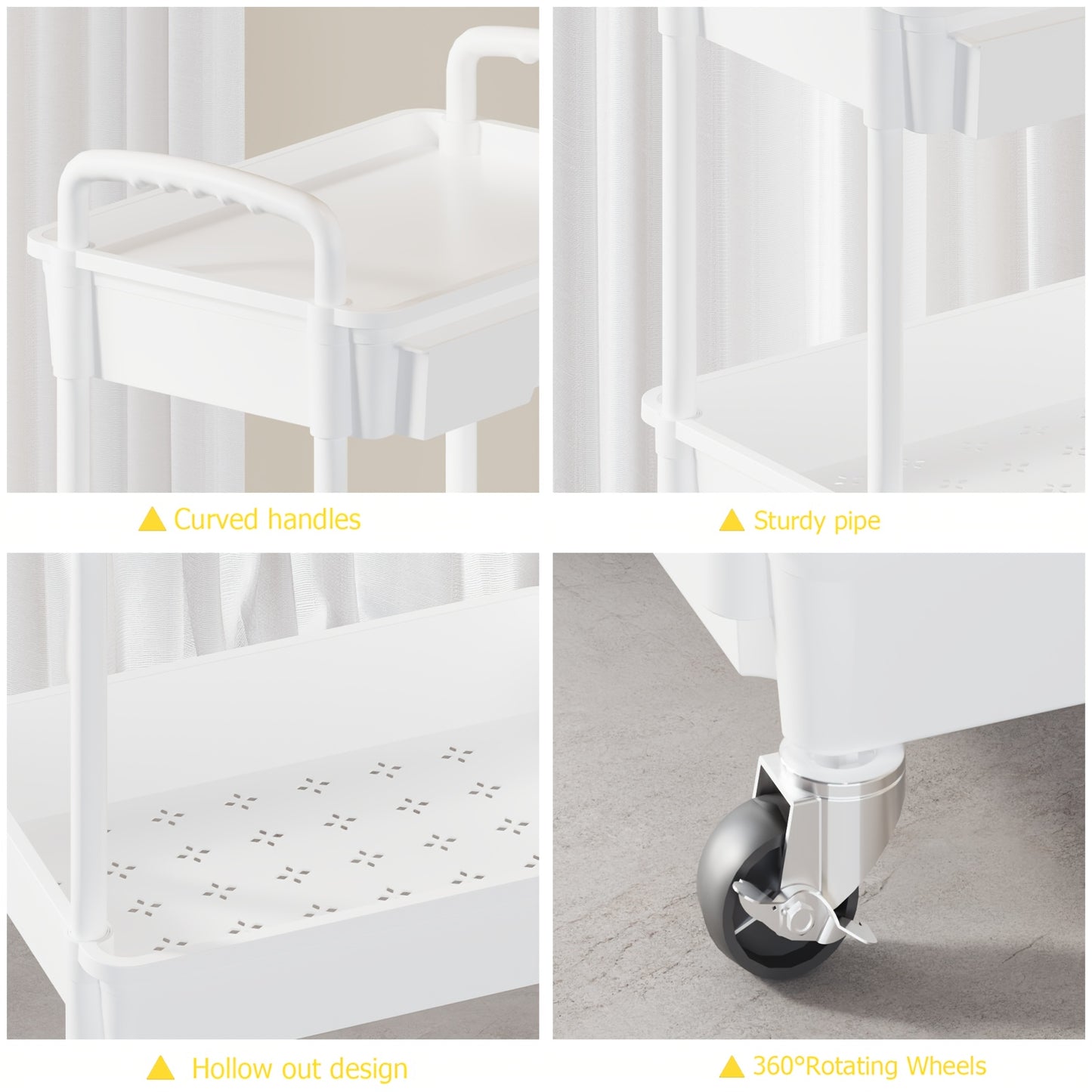 3 Tier/4 TierMultifunctional Rolling Cart With Drawer, Durable Plastic Rolling Cart- With Drawers And Lockable Wheels, Includes Practical Accessories Like Cup Holders And Hooks - Easy Assembly Storage Cart, For Kitchen, Bathroom, Living Room