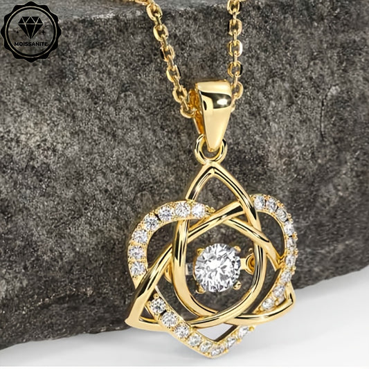 Ladies 1 carat Moissanite heart necklace, 925 sterling Silvery Celtic knot Moissanite pendant necklace, fashionable luxury and elegance, daily gifts for wives and lovers, birthday gifts, Mother's Day gifts, anniversary gifts, exquisite gift box.
