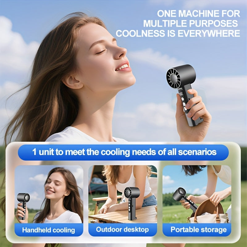 2pcs USB Rechargeable Handheld Fan/Small Portable Desktop Fan/Adjustable 1 to 100 Wind Power Display Power/Summer Camping Travel Outdoor Indoor Tools/Long Press Infinite Speed Regulation/1800mAh Battery/180g/Lightweight And Convenient/Grey&White/Portable