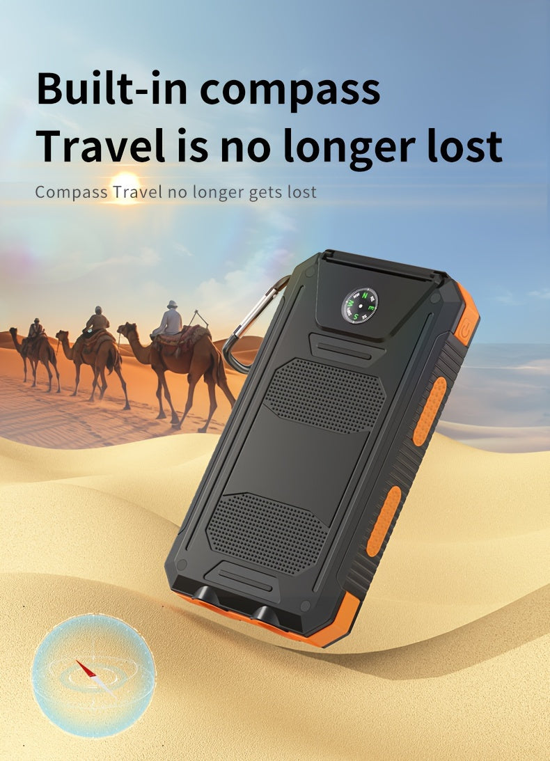20000mAh/40000mAh Portable Solar Power Bank, Portable Solar Mobile Phone Charger, Camping External Battery Charger for Mobile Phones, 2 USB/ LED Flashlights with Compass for Outdoor Activities