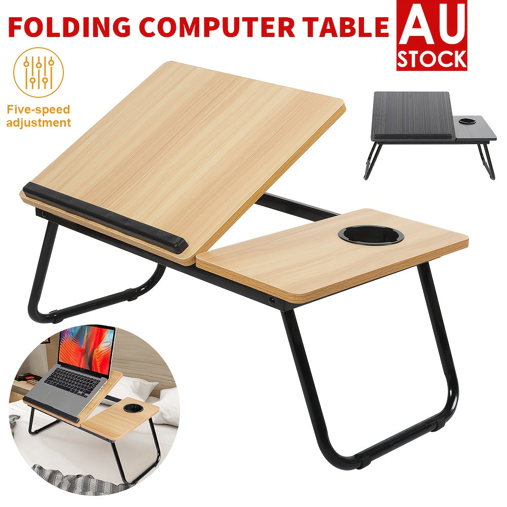Adjustable Lap Desk Bed Table Tray, Foldable Laptop Table, Laptop Stand with Cup Holder Lifting Handle for Working Writing Drawing Eating