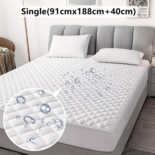 1pc 100% Waterproof Quilted Mattress Protector - Luxury Soft Comfort Waterproof Mattress Protector - Machine Washable, Breathable, Protection for Bedroom And Hotel - White