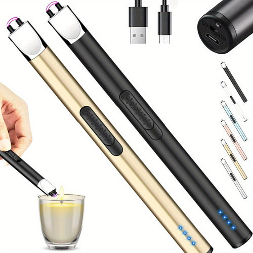 HEYMIX Electric Candle Lighter Rechargeable, 2-Pack Plasma USB Lighters, BBQ Arc Lighter Camping Stove Lighter with Safe-Lock for Kitchen, Cooking, Birthday (Golden& Black)