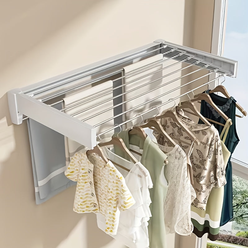 1-Pack Heavy Duty Folding Hidden Wall-Mounted Clothes and Towel Drying Rack | 5 Alloy Rods, Space Saving Storage Rack, Foldable for Bathroom/Kitchen/Laundry, Easy Steel Design, Suitable for Bedroom, Balcony, Living Room, Bathroom, Drying Racks