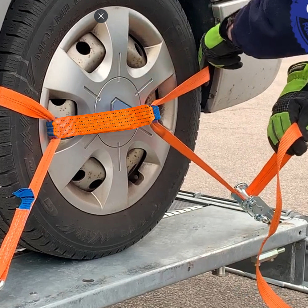 4pcs Heavy-Duty Vehicle Tie Down Straps, Vehicle Transport Tie-Down Straps - Universal - 4pcs - 50mm Width - Abrasion-Resistant - Non-Slip - Reusable Linen Ratchet Straps with Secure Tie-Off Hooks - Reusable Load Suitable for Cars, Trailer, and Roof Rack,