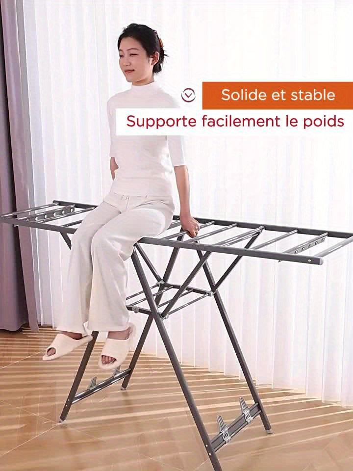 Folding Clothes Drying Rack, Heavy-Duty Aluminium, Height-Adjustable, with Shoe Rack, Large Portable Foldable Design for Indoor/Outdoor Use, No Tools Assembly, A-Frame Stability, Mobile Clothes Drying Rack, with 4 Casters, Gray, Drying Racks