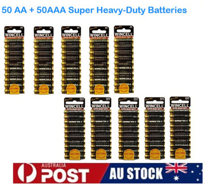 50 AA + 50 AAA Batteries | Super Heavy Duty Batteries | Long-Lasting Heavy Duty Power for Toys, Remotes, Clocks & Electronics | Optional bundle available
