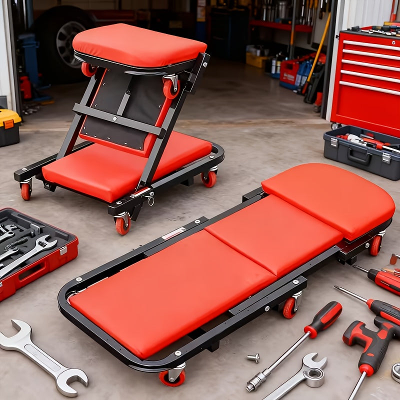 Foldable Crawler 2-in-1 Rolling Garage Z Crawler Car Seat, 149.69 KG Weight Capacity, Ergonomic Design And Adjustable Height, Suitable for Car Maintenance, Vehicle Repair, Auto Repair Tools, Sturdy Construction, Automotive Professionals
