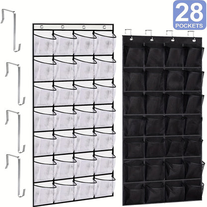 1pc Foldable 28-Pocket Over The Door Shoe Organizer, Plastic Mesh Shoe Holder Hanger for Closet Door Storage, Versatile Hanging Shoe Rack for Clothes, Toys, Snacks, Makeup, Toiletries
