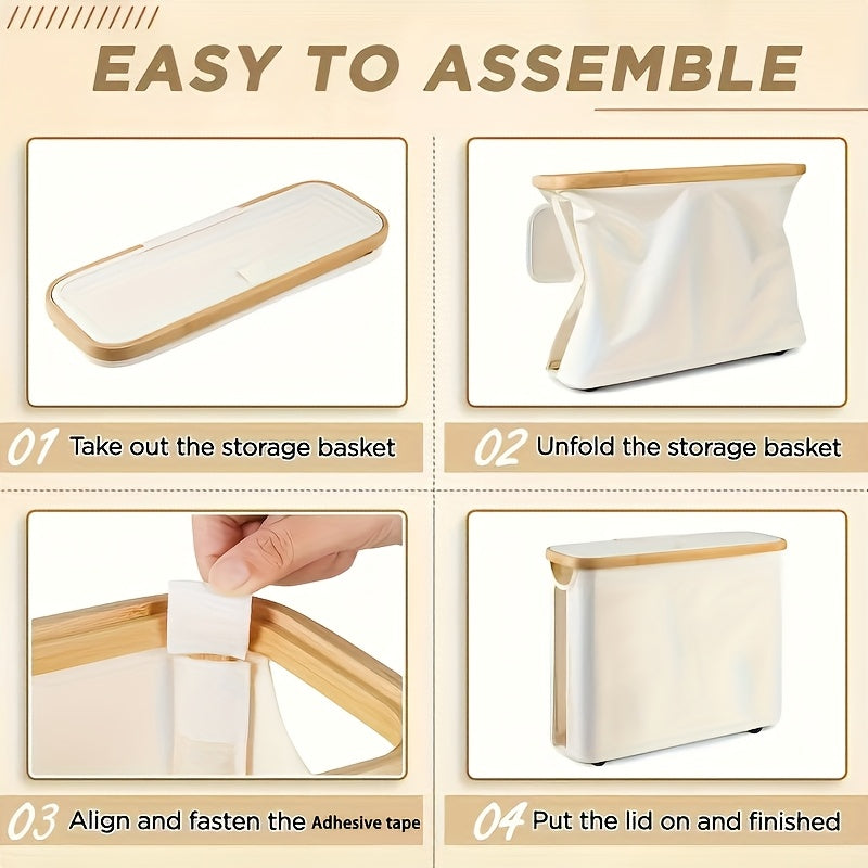 Toilet Paper Storage Basket, Papers Container with Bamboo Lid, Medium Toilets Holder for Up to 12 Rolls, Toilet Paper Storage Cabinet for Bathroom, Multi-Functional Collapsible Storage Basket, Toilet Paper Storage Containers