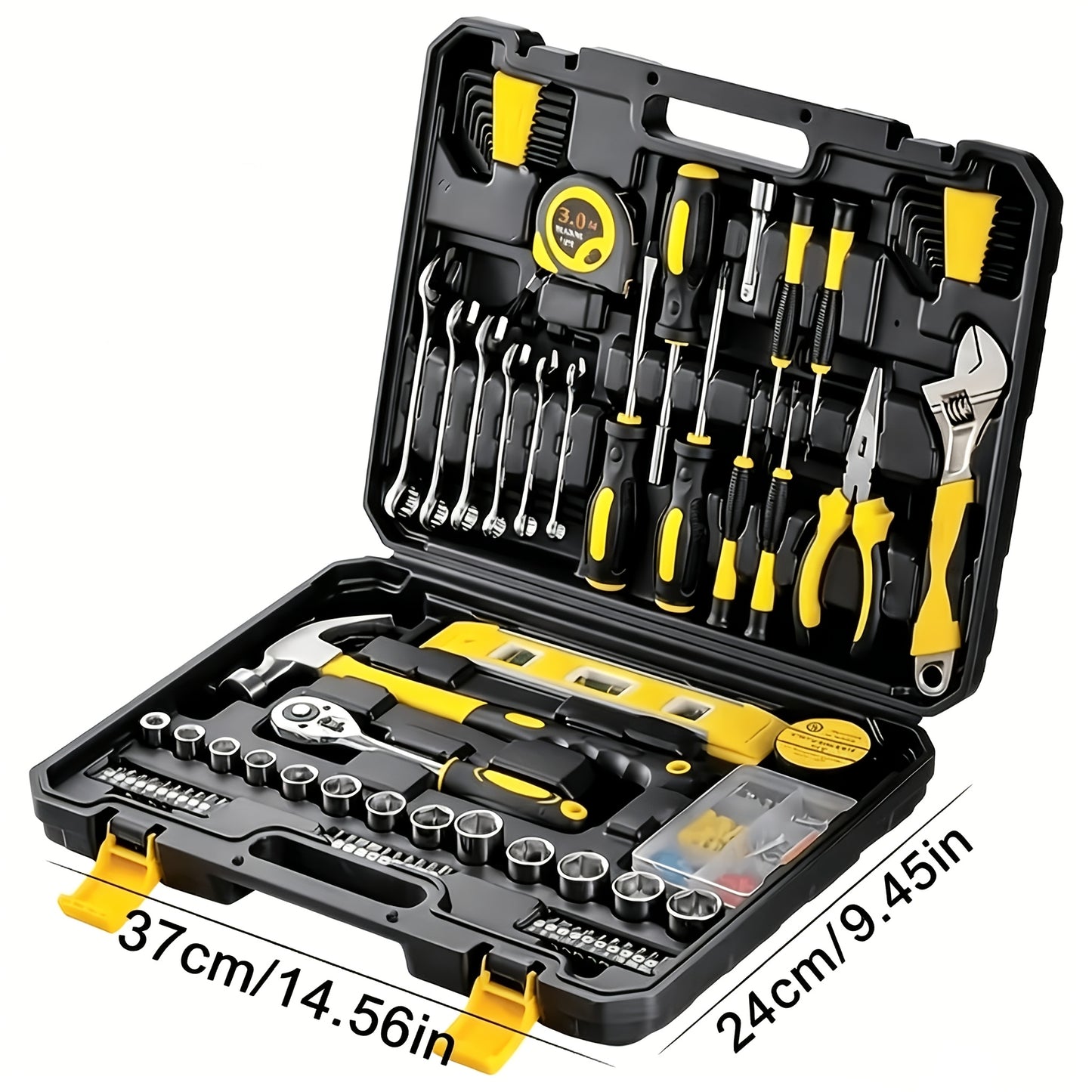 108pcs Home Tool Set, Multifunctional Hand Tool Kit, Durable Carbon Steel, with Hex Keys, Screwdriver Bits, Wrenches, Measuring Tape, for DIY, Household & Auto Maintenance, Essential Gift Set