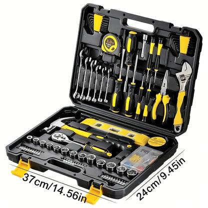 108pcs Home Tool Set, Multifunctional Hand Tool Kit, Durable Carbon Steel, with Hex Keys, Screwdriver Bits, Wrenches, Measuring Tape, for DIY, Household & Auto Maintenance, Essential Gift Set