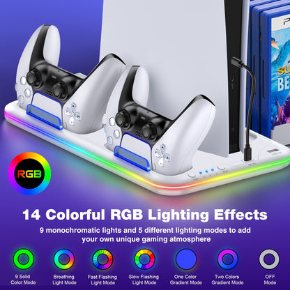 For Playstation 5 Stand Cooling Station, Featuring a Dual Controller Charging Station for PS5 Controller, with 3-Stage Cooling Fan, 13 Game Slots