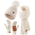 3pcs Winter Beanie Hat Scarf Gloves Set For Women, Womens Beanie With Pom Pom Long Scarf Neck Warmer Touchscreen Gloves 3 In 1 Set