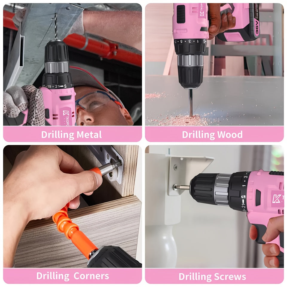 2025 New Wireless Drill Set, Impact Drill with 3/8-inch Keyless Chuck, Equipped with 25 Drill Bits, 25+1 Clutch Drill with Work Light, Maximum Torque Of 45Nm, 2 Variable Speeds, Equipped with 1/2 Lithium Batteries And Fast Charger