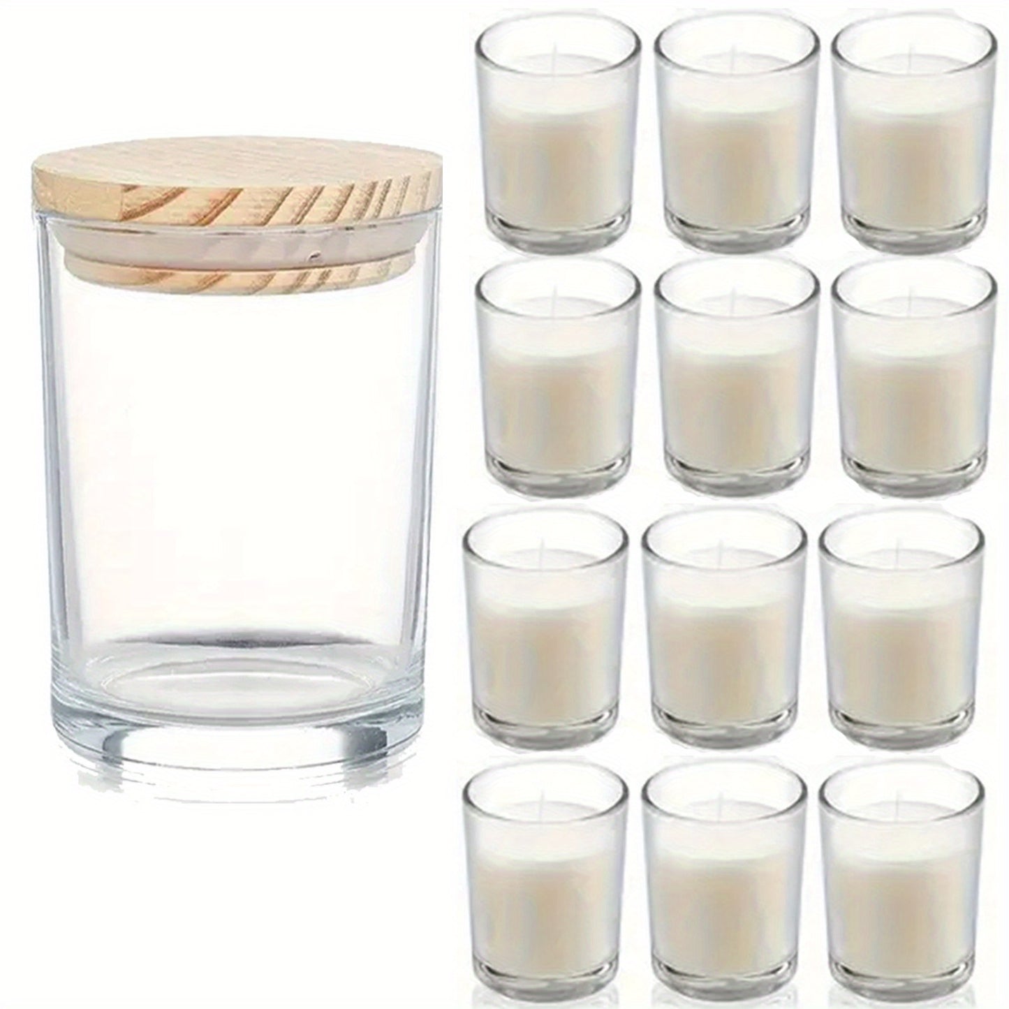 12pcs Clear Candle Jars for Making Candles, 220Ml Glass Candle Jars with Wood Lids, Candle Containers for, Gifts, Home Decoration