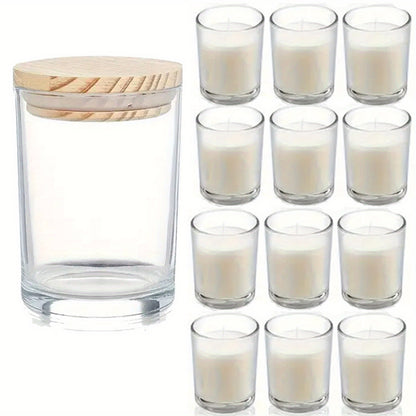 12pcs Clear Candle Jars for Making Candles, 220Ml Glass Candle Jars with Wood Lids, Candle Containers for, Gifts, Home Decoration