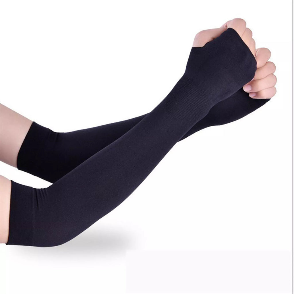 4 Pairs Outdoor Essentials Arm Sleeves - Compression Arm Sleeve, Arm Sleeves Men, Women - Golf Cooling Sleeves to Cover Arms with Thumb Hole (Black, White)