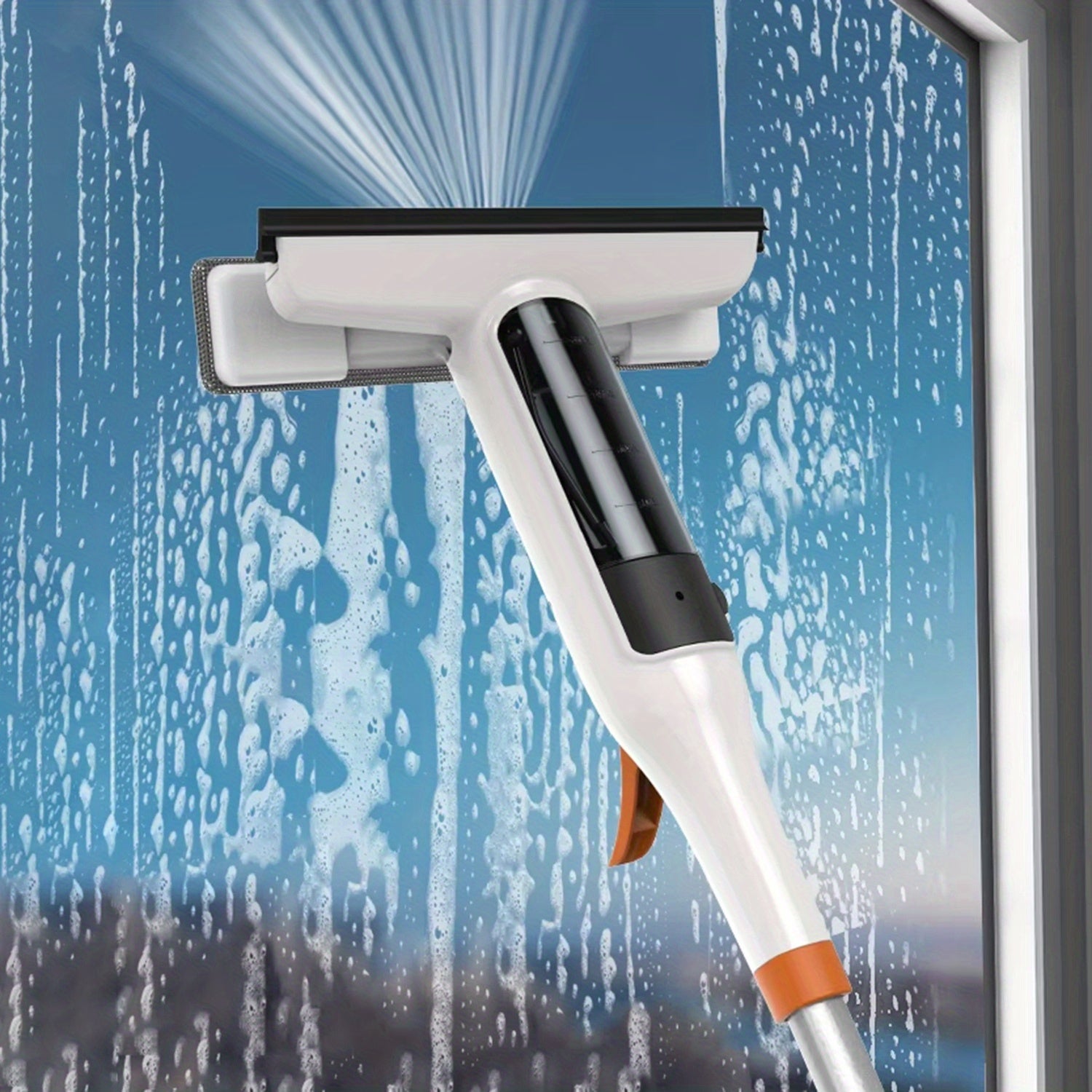2 in 1 Window Cleaner Squeegee Kit and Floor Mop with Spray, Professional Window Wiper with Telescopic Handle, Spray Floor Mop