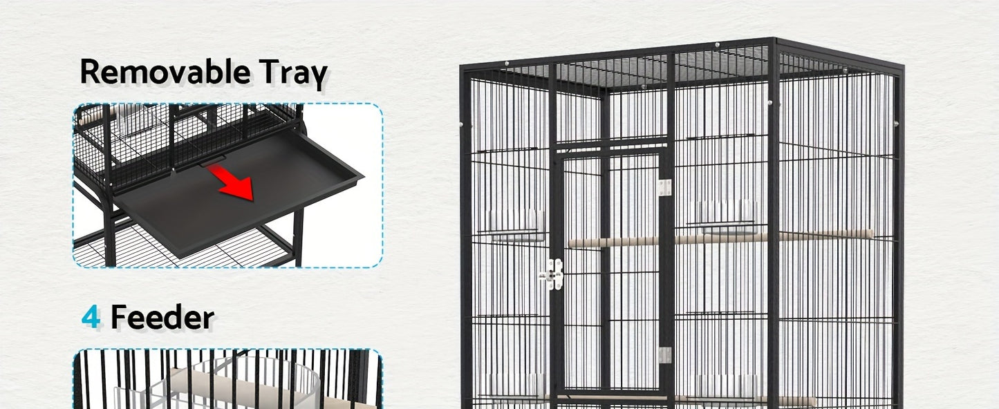 [Advwin Parrot Aviary] Advwin Bird Cage 53.15inch Large Parrot Aviary Pet Stand-alone Budgie Perch Wheels W/Brake