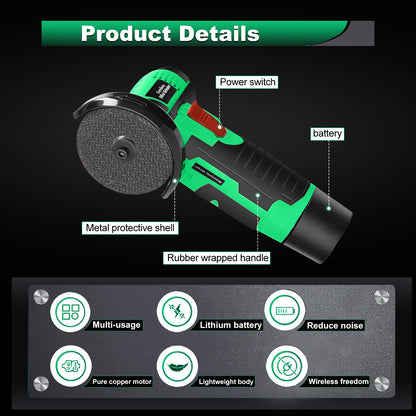 TEGATOK 12V Mini Green Angle Grinder and Polishing Machine Accessories, Portable Handheld Model, Including Battery and Charger, with Grinding Wheel Discs Suitable for Polishing Tiles, Wood, Stone and, Christmas Gifts | Valentine's Gifts