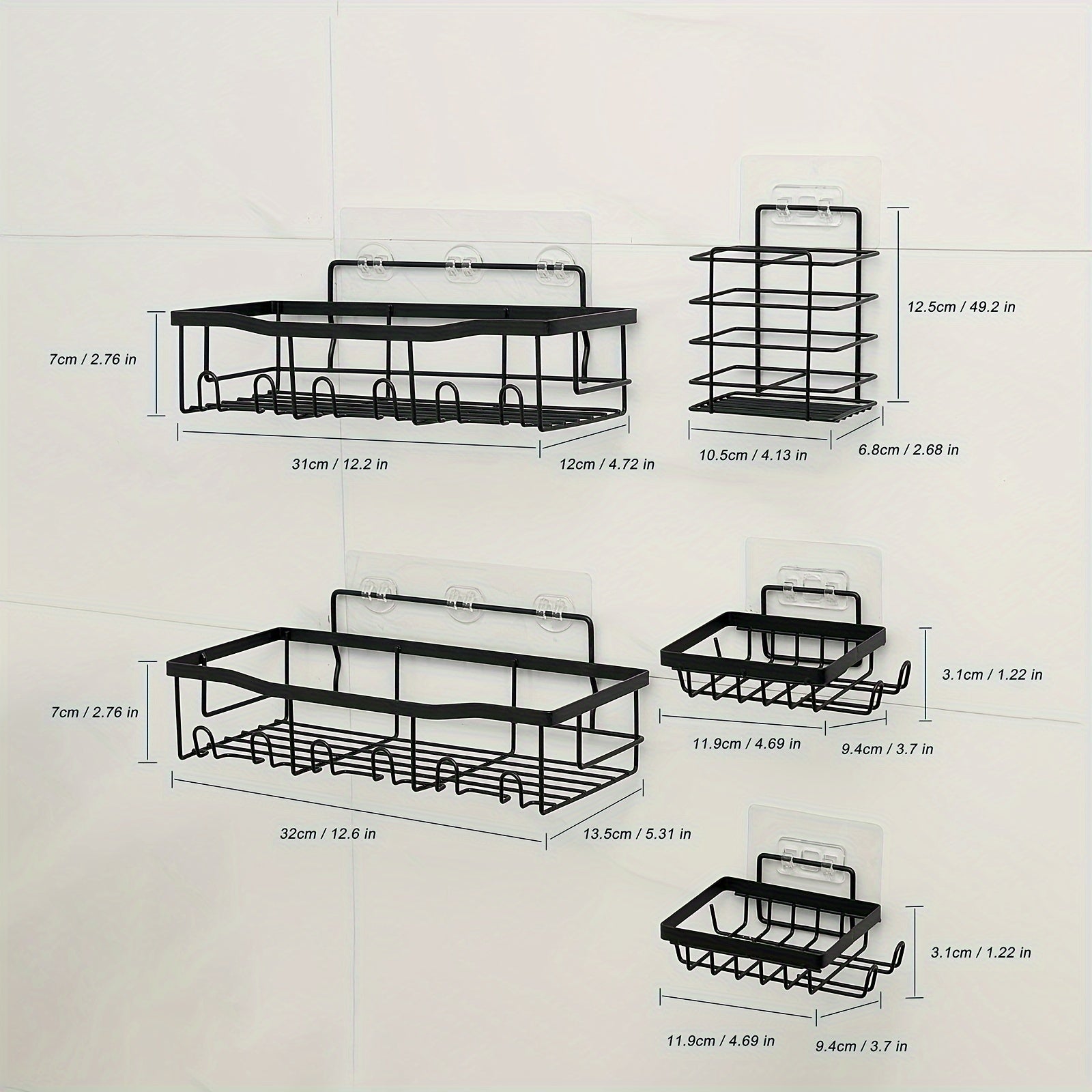 Adhesive Shower Caddy, 5-Pack Rustproof Stainless Steel Bath Organizers with Large Capacity, No-Drill Shelves for Bathroom Storage & Home Decor